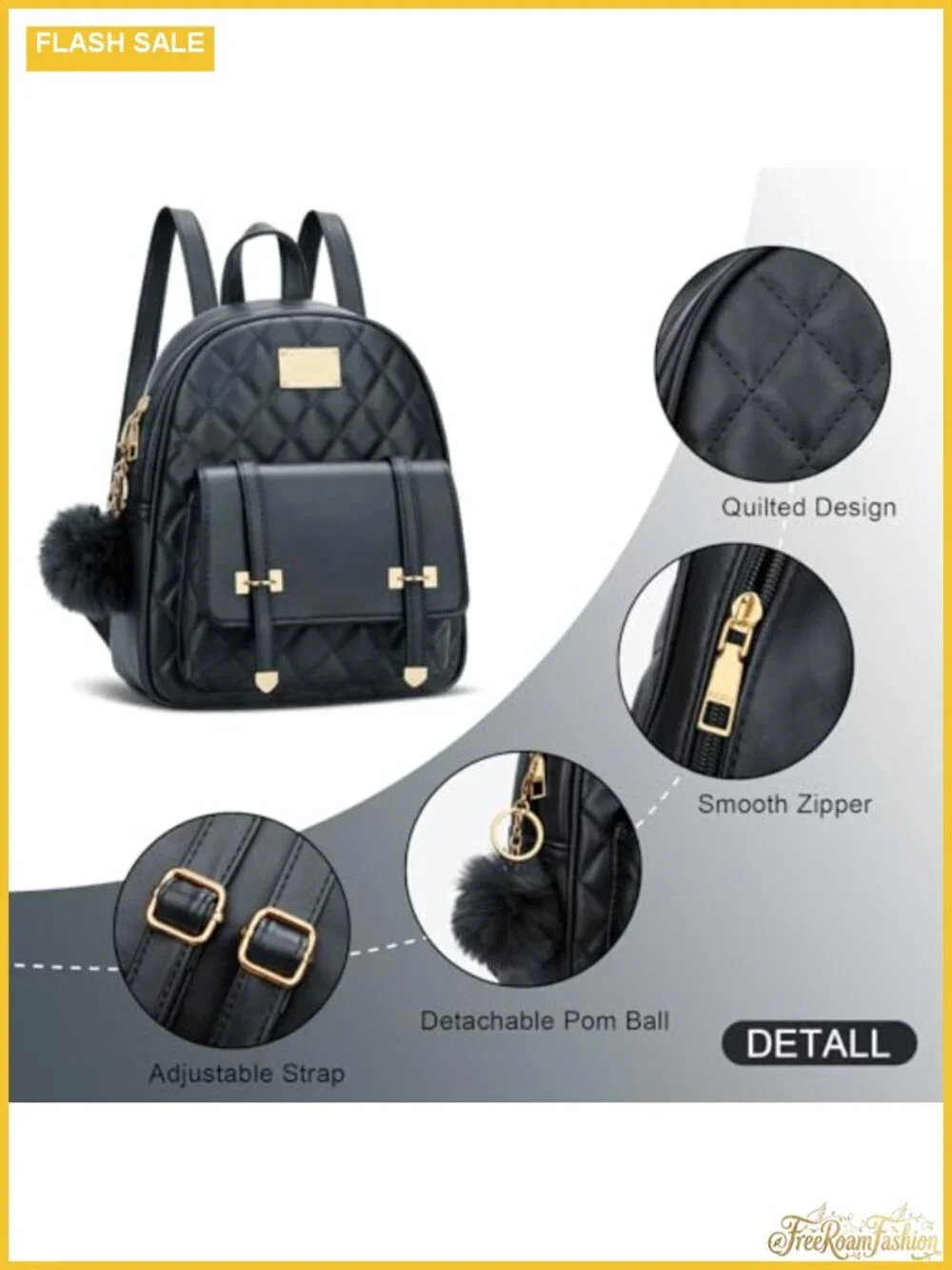 Quilted Faux Leather Mini Backpack Purse for Women Cute Small Bookbag with